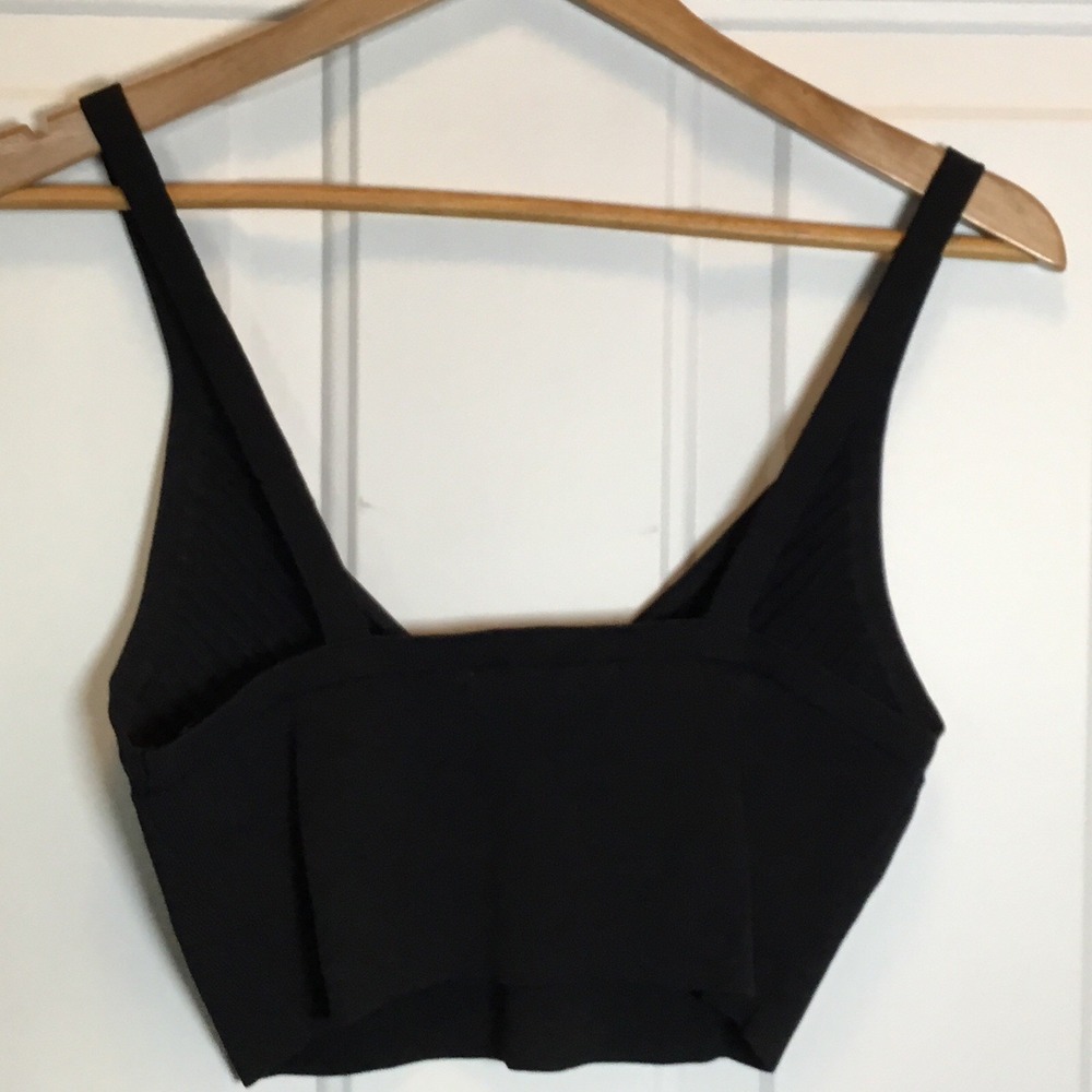ZARA Black Sleeveless Strappy Cami Camisole Tank Ribbed Knit Crop Top Size L‎ - Picture 4 of 6
